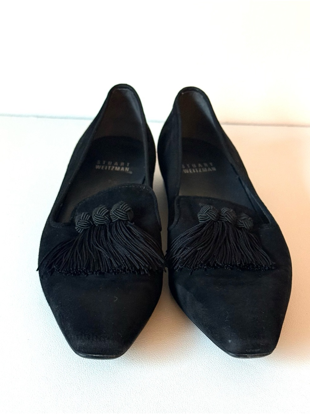 Stuart Weitzman Tasstrio Suede Black Square Tassel Loafer Slip On Whimsical - Picture 4 of 15